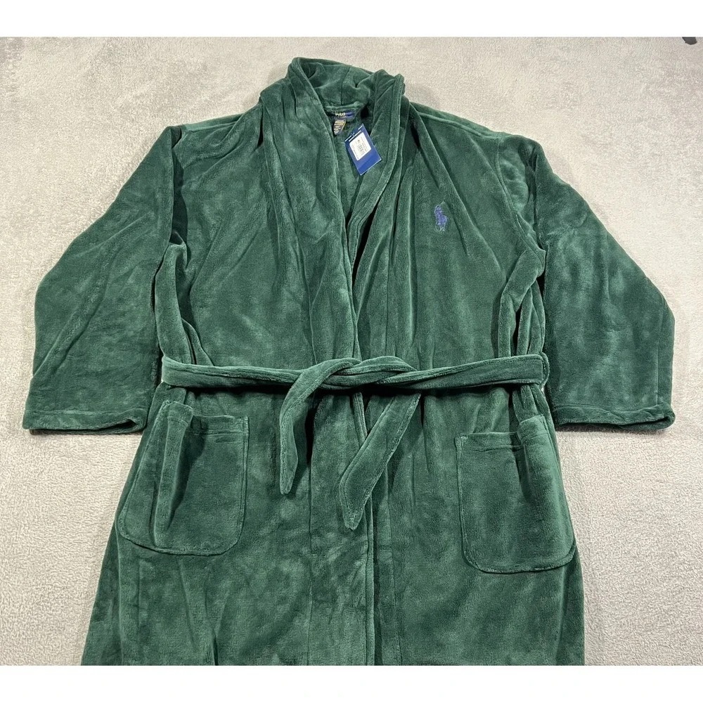 Polo Ralph Lauren Plush Bath Robe Men L/XL Sleepwear Microfiber Shawl Collar NEW
